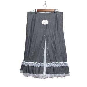 Vintage NOS Rockmount Ranch Wear Chambray Western Skirt Lace Trim FLAW
